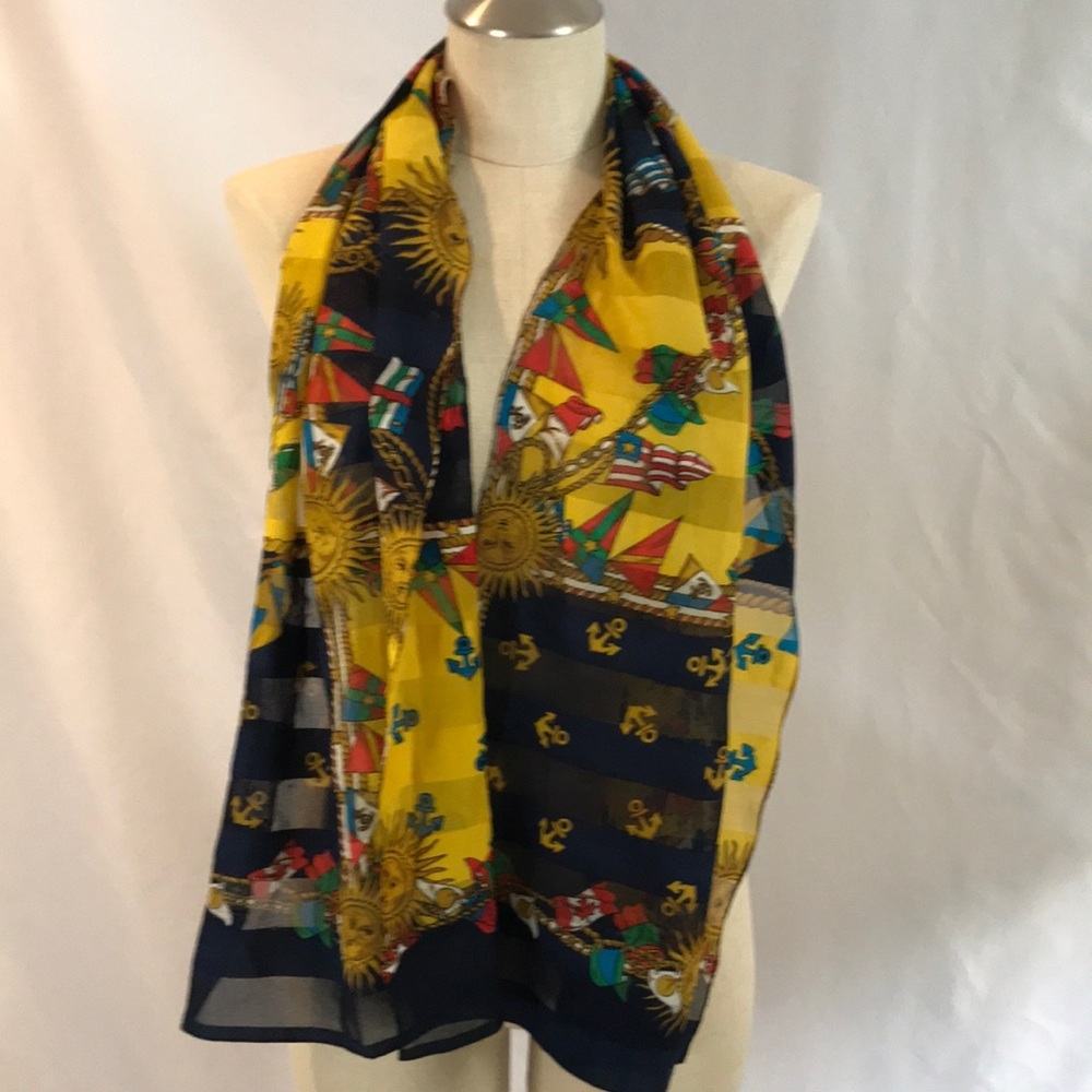 Colorful lightweight suns anchors marine flags of the world novelty print scarf